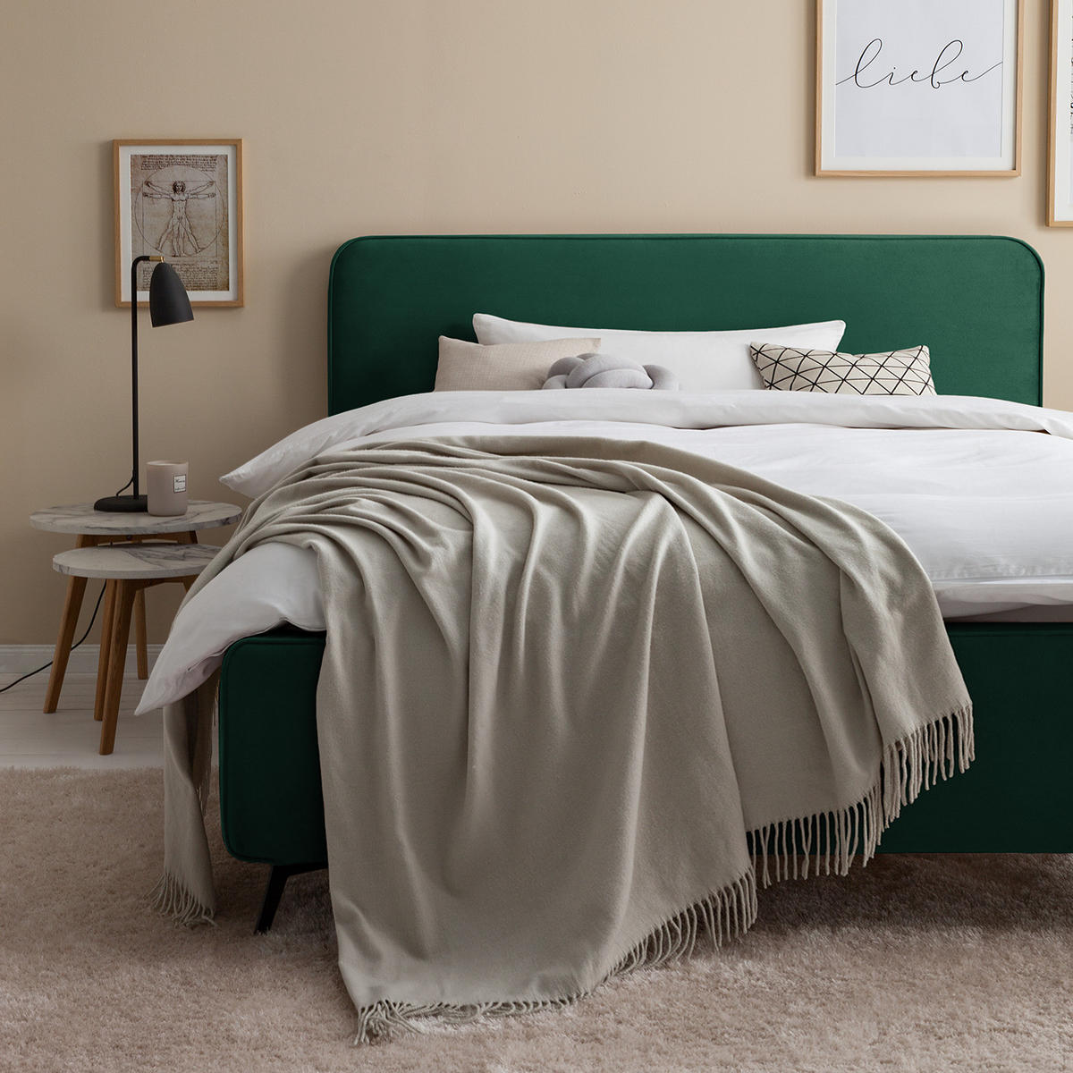 POLSTERBETT - Dunkelgrün, Textil (180/200cm) - home24