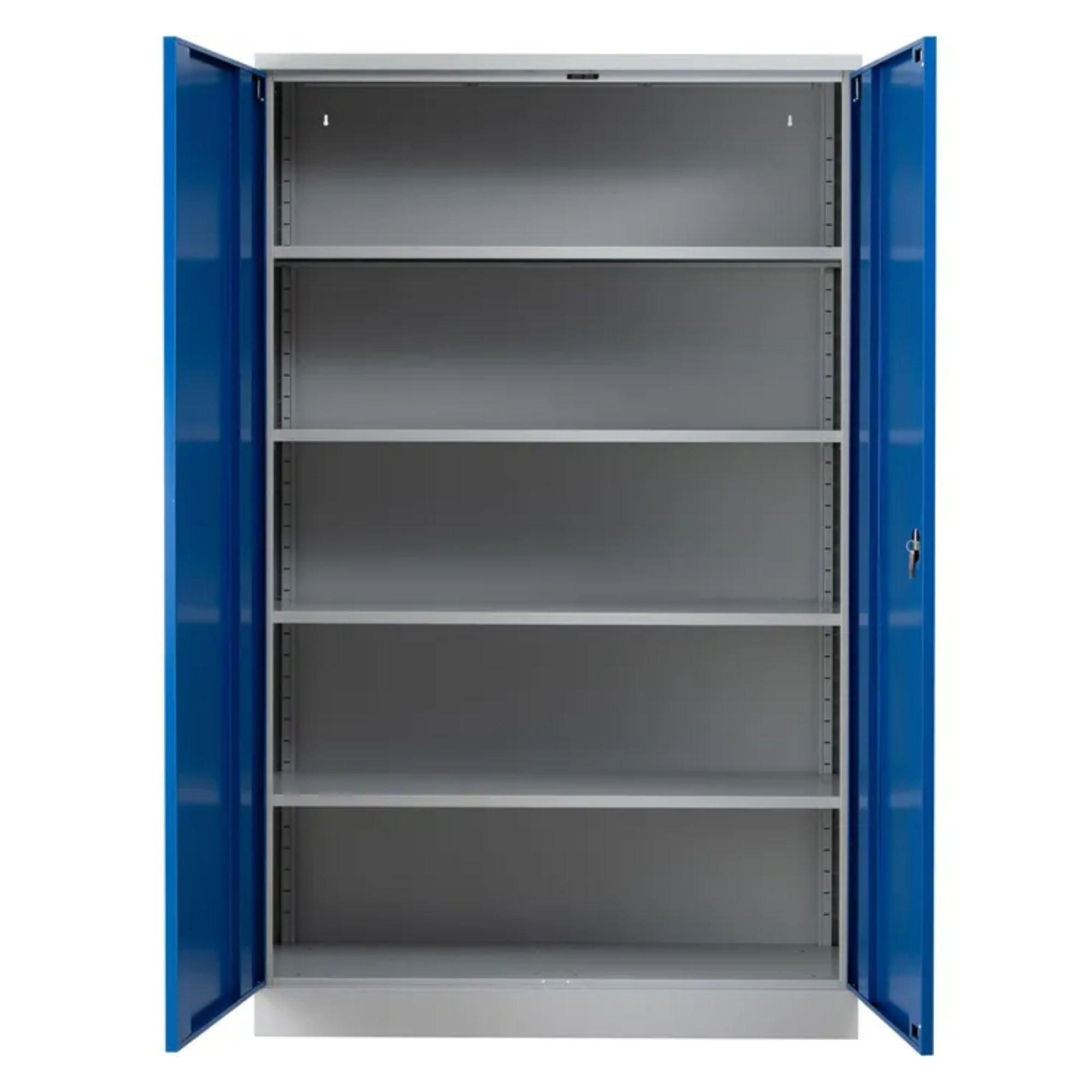 STAHLSCHRANK Bee mit 5 verzinkten Fachböden 195x120x42 cm Korpusfarbe Lichtgrau Frontfarbe Enzianblau - Blau, Metall (120/195/42cm)