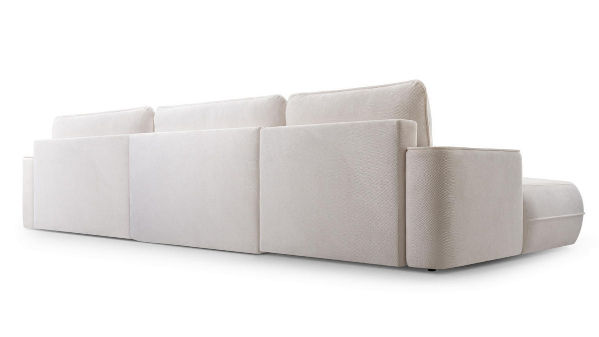 WOHNLANDSCHAFT Peoni Weiß 364/168/87 cm mit Schlaffunktion - Creme/Schwarz, Kunststoff/Textil (364/87/168cm) - AX Living
