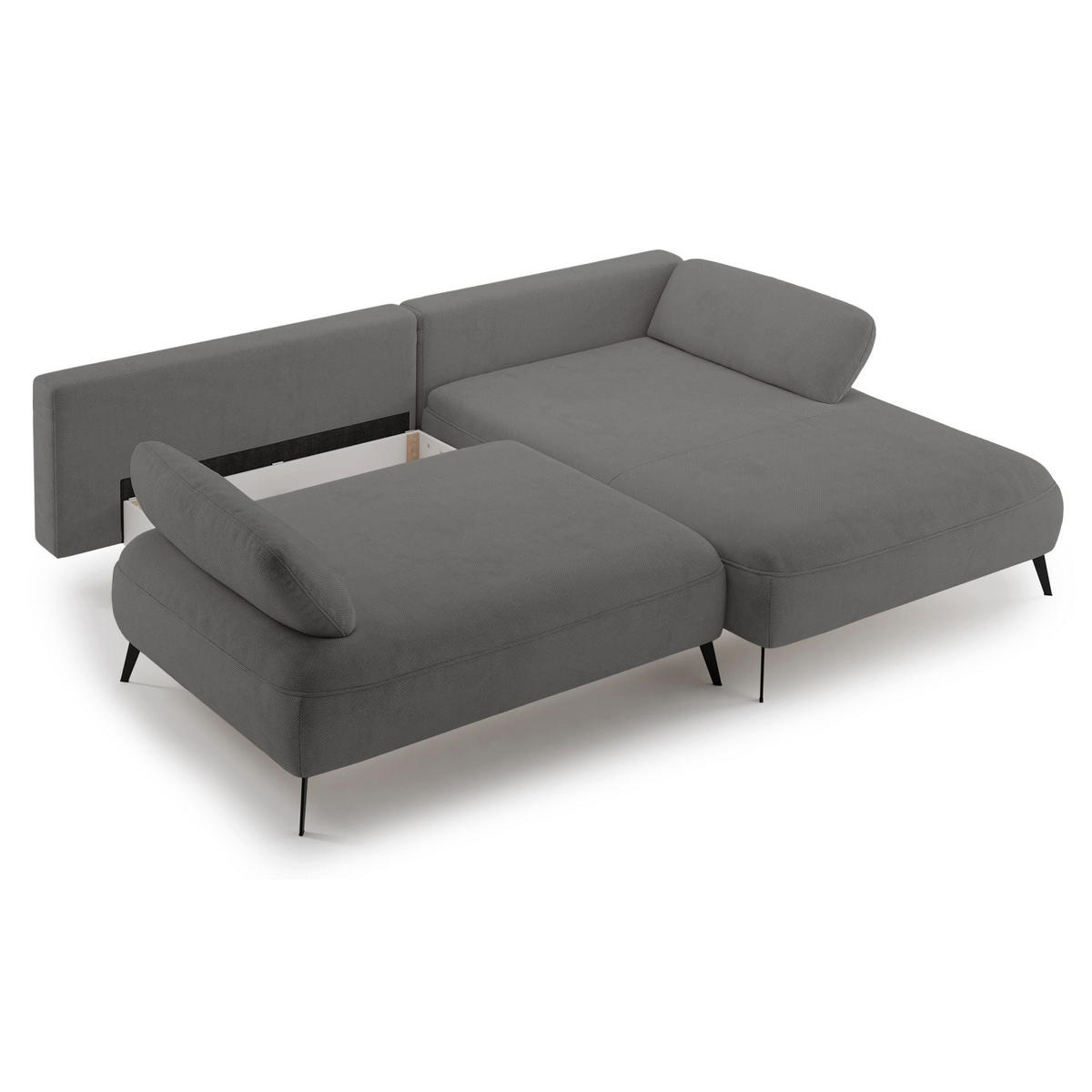 ECKSOFA Avolla Grau rechts - Schwarz/Grau, Textil/Metall (186/284cm) - Selsey
