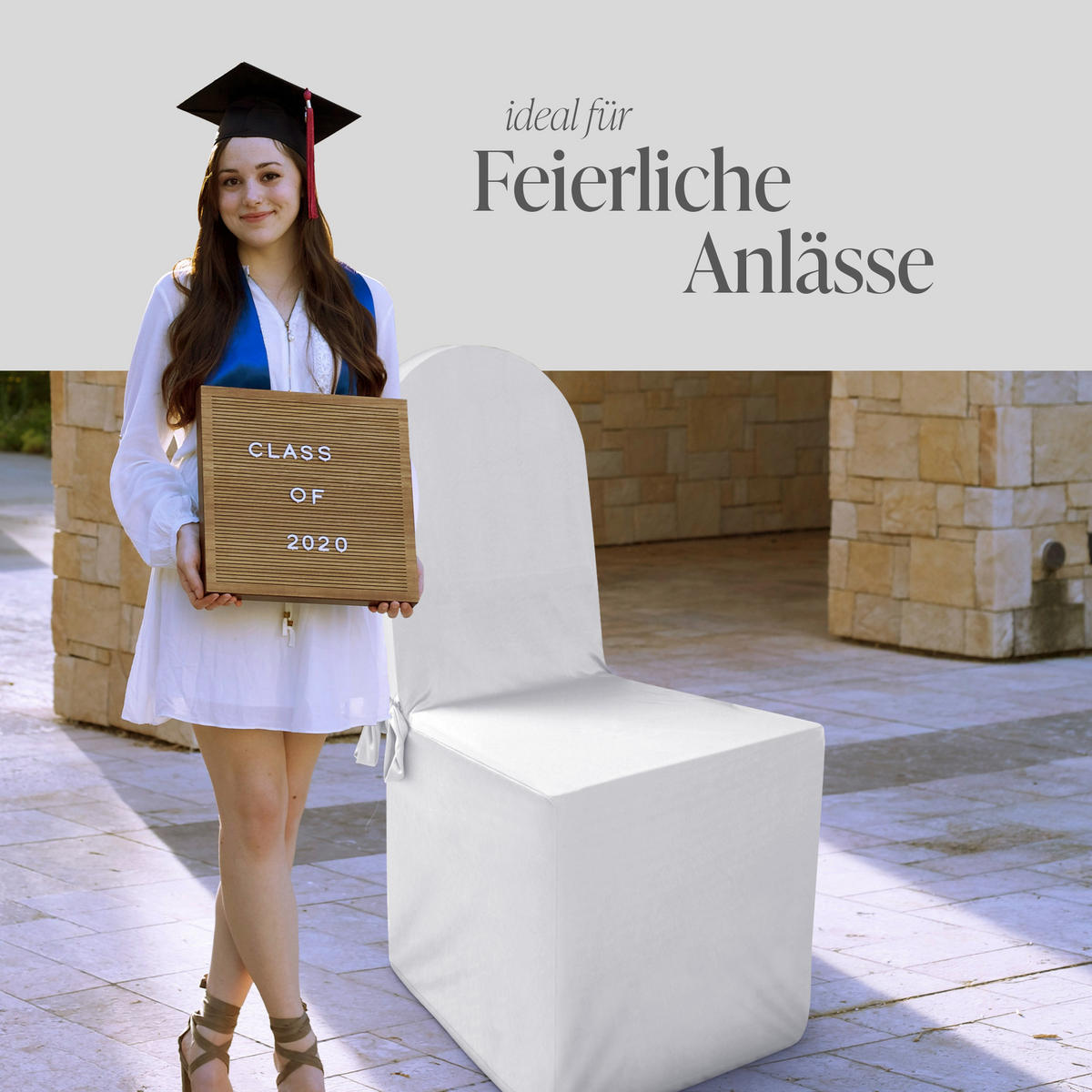 STUHLHUSSE ( Weiß ) - Stretchhusse für runde Stuhllehnen - ( 45 cm x 96 cm ) elastischer Bankett Stuhlbezug - Weiß, Textil (45/96cm) - Bestlivings