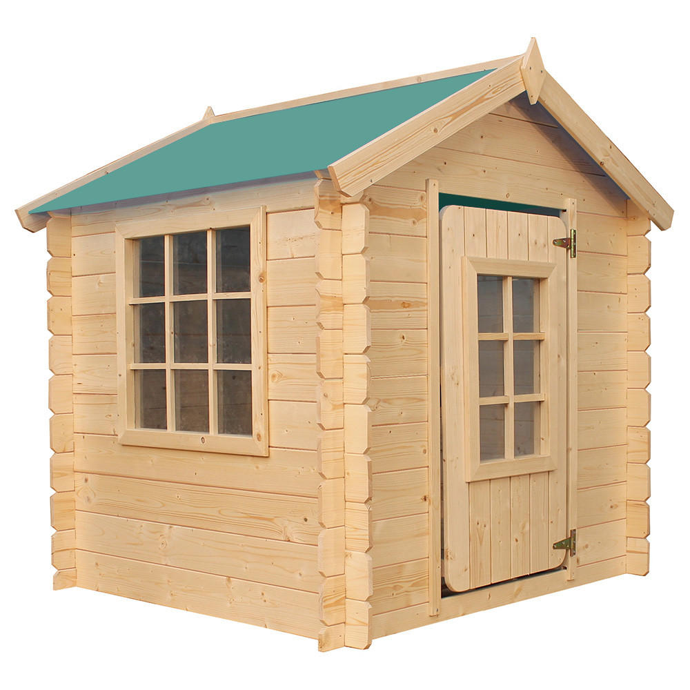 KINDERSPIELHAUS aus Holz - 111x113xH121 cm/0.9 m2 - M570Z-1 - Beige/Grün, Holz (114/121/111cm) - Timbela