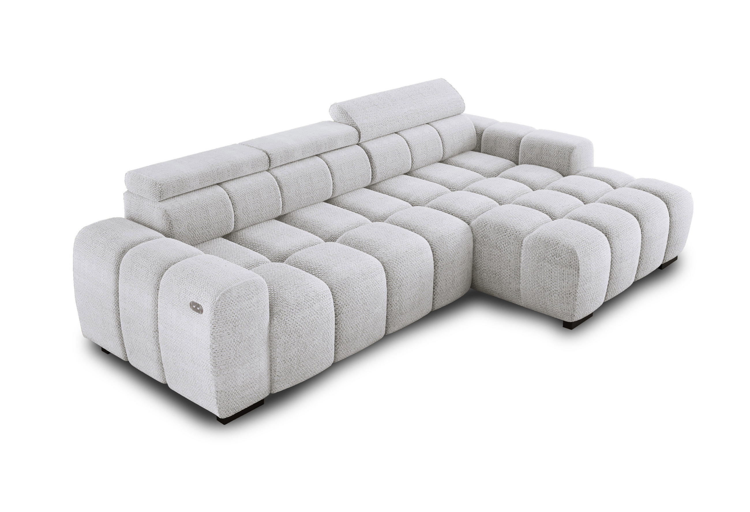 ECKSOFA OMBO 285x168x77/97 cm, Rechts, Schlaffunktion, elektr. Sitz, Kopfstützen, hydrophober EDEN-Stoff – Esche - Hellgrau, Holz/Textil (285/168cm) - DomoHome
