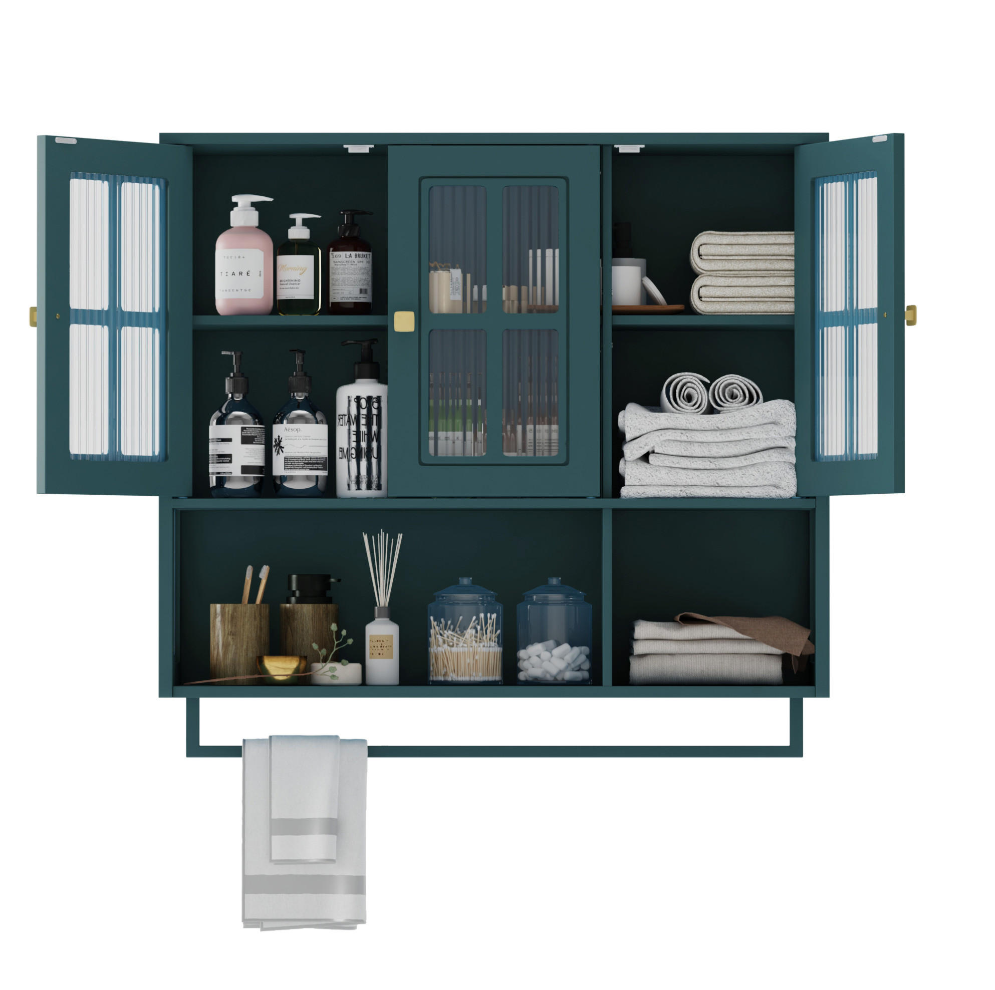 KÜCHENOBERSCHRANK 88x26x82.5 cm Dunkelgrün aus Sicherheitsglas mit 2 Türen & Handtuchstange - Dunkelgrün, Holzwerkstoff (88/82.5/26cm) - Modfu