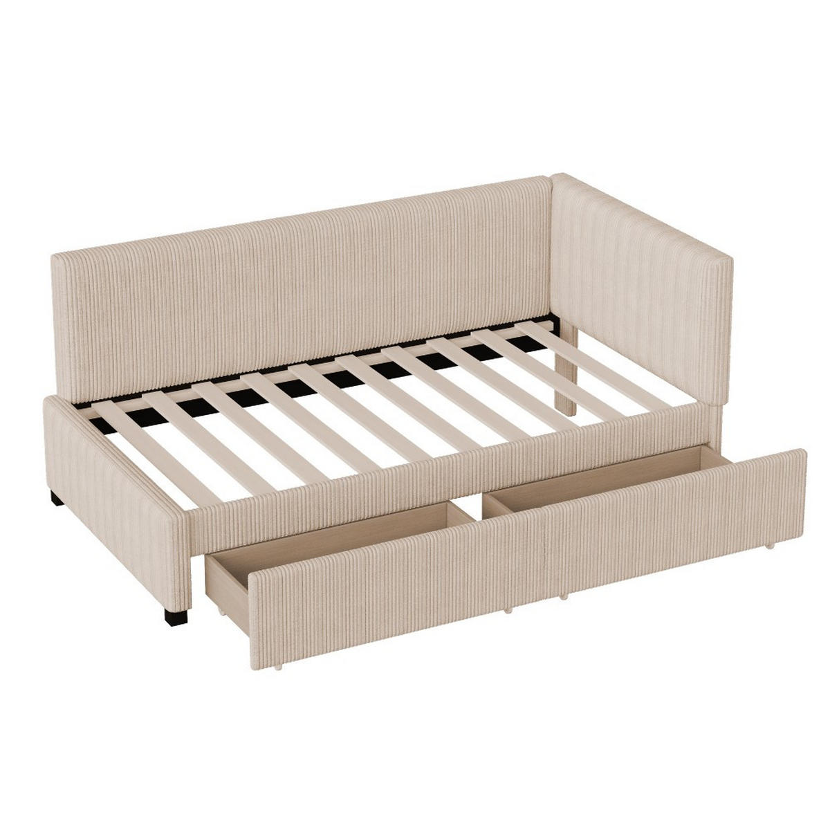 SCHLAFSOFA 90x200 cm in Beige Samtstoff mit 2 großen Stauraumschubladen - Beige, Holz/Textil (97/68/204.5cm) - KOMHTOM