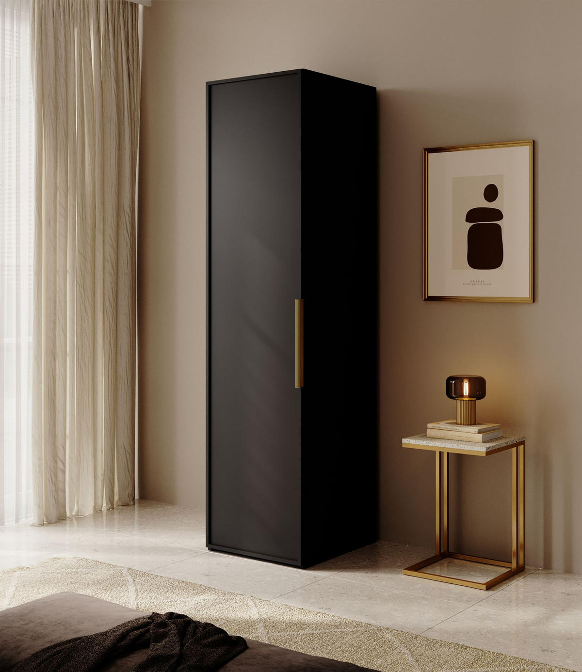 KLEIDERSCHRANK Frame Schwarz 50 cm - Goldfarben/Schwarz, Holzwerkstoff/Metall (50/200.5/57cm) - Selsey