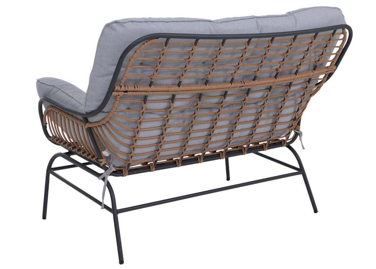 GARTENSOFA 2er Dunkelgrau Polster Hellgrau - Grau, Metall (121/93/87cm) - PROREGAL