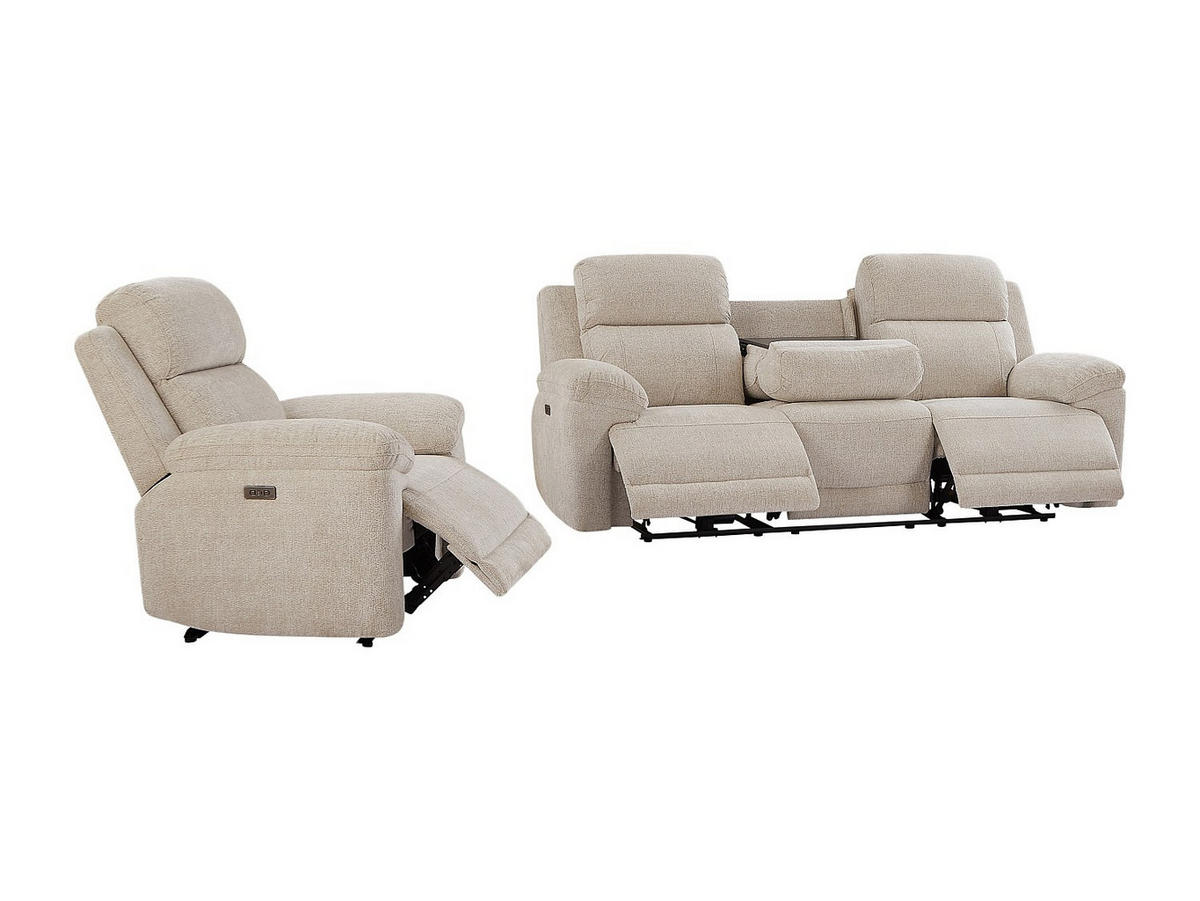 SOFAGARNITUR mit Relaxfunktion - 4 -Sitzer - Polyester - beige - KELUNO - Beige, Textil (228/104/98cm) - Vente-Unique