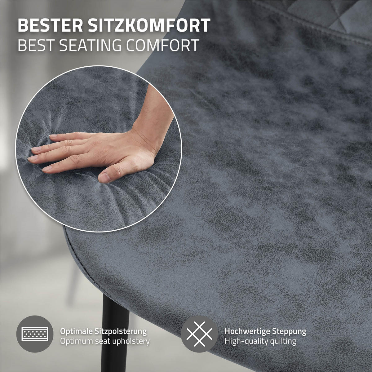 ESSZIMMERSTÜHLE 4er Set Anthrazit Kunstleder - Anthrazit/Schwarz, Textil/Metall (51/89/44cm) - ML-DESIGN