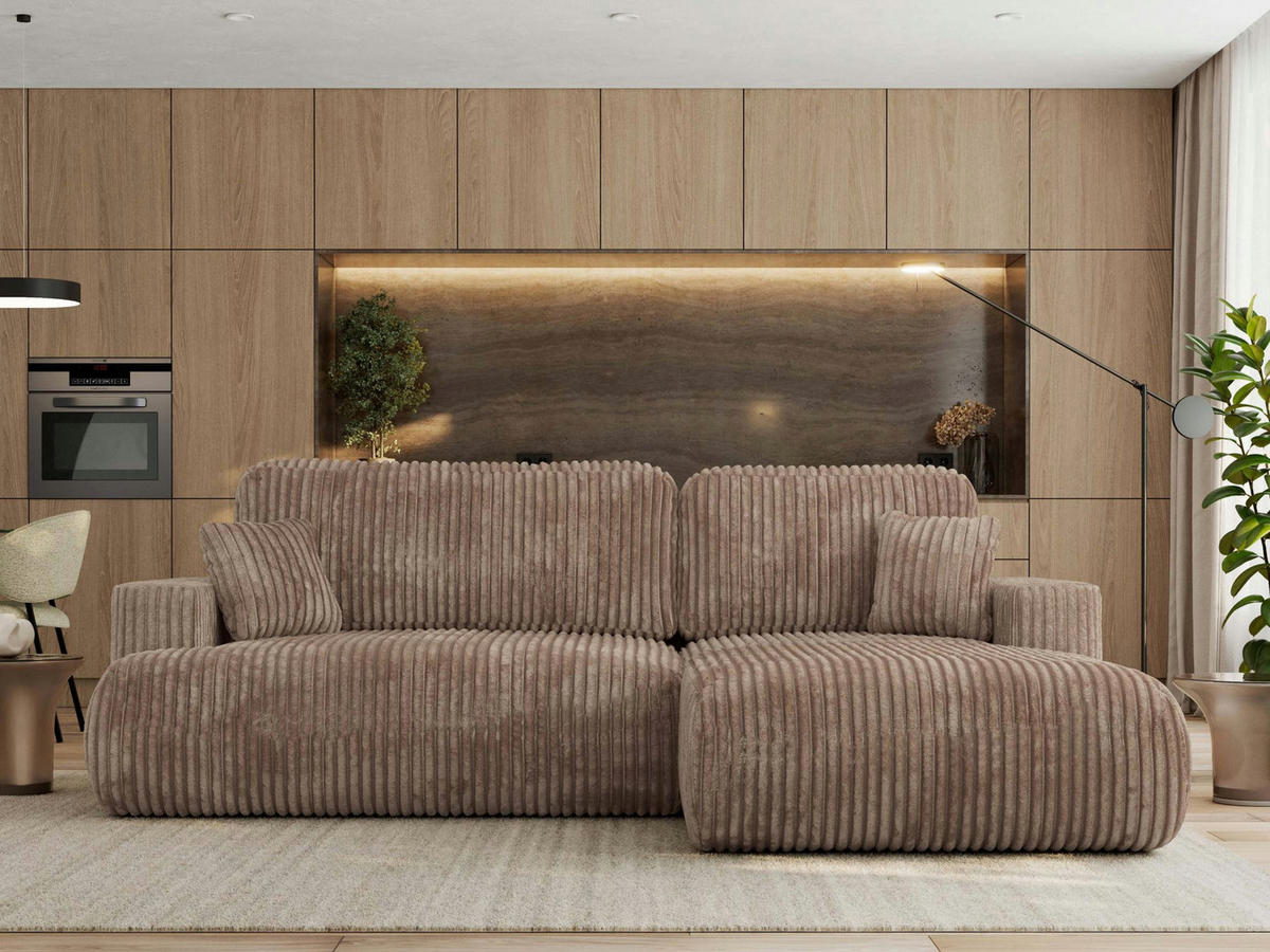 ECKSOFA OVO L Braun Cord - Rechts Seite - Schwarz/Braun, Kunststoff/Textil (195/271cm) - MKS