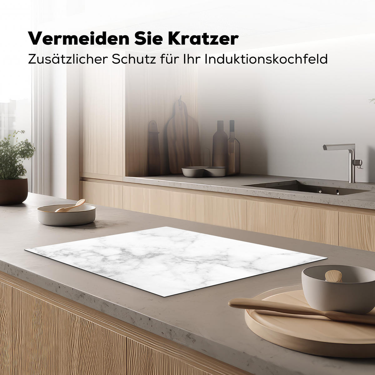 HERDABDECKPLATTE Marmor - Grau - Weiß - Strukturierter Marmor 70x52 cm - Weiß, Kunststoff (70/0.2/52cm) - MuchoWow