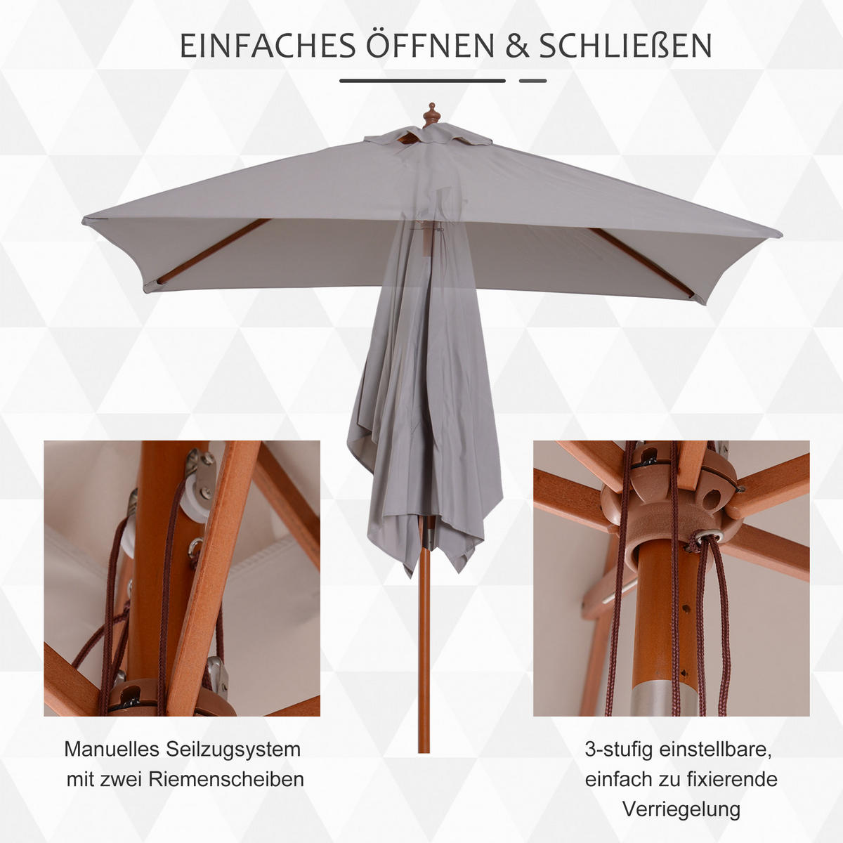 SONNENSCHIRM, Tannenholz, Bambus, Grau - Grau, Holz/Naturmaterialen (150/200cm) - Outsunny