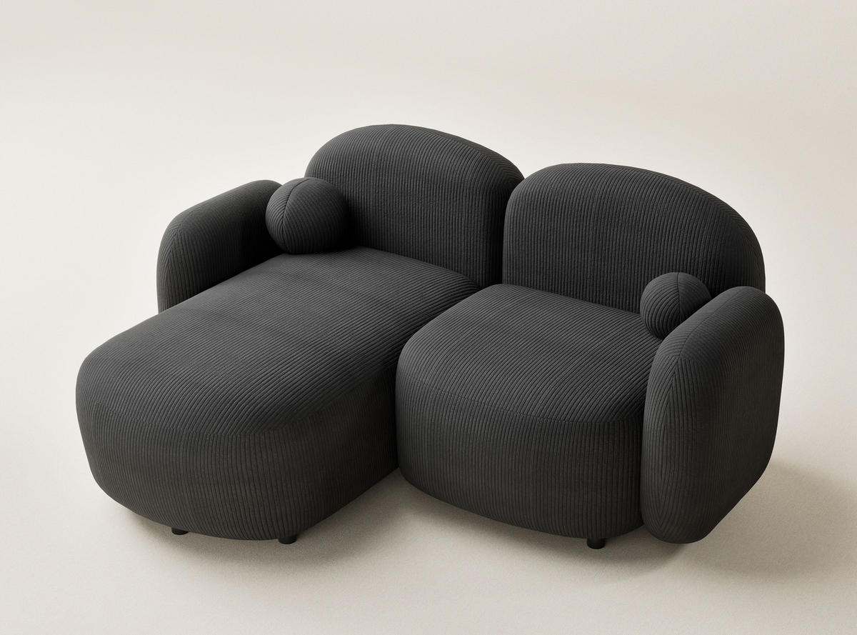 ECKSOFA Bahama Anthrazit Samtstoff - Links Seite - Anthrazit/Schwarz, Holz/Holzwerkstoff (146/190cm) - Maison de Reve