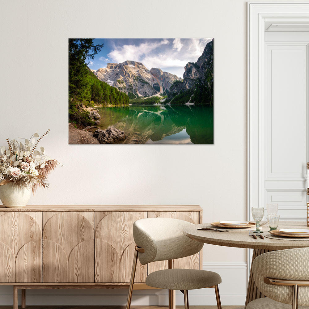 LEINWANDBILD Landschaft Aussicht Berge Wald See Natur 120x80cm - Grün, Textil (120/80cm) - Feeby