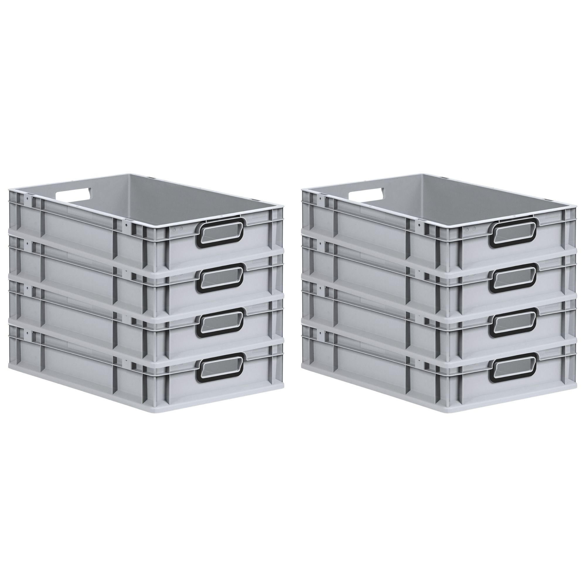 EUROBOX 8x NextGen Color 12x40x60 cm 23 Liter Griffe schwarz offen, Grau - Schwarz/Grau, Kunststoff (40/12/60cm) - PROREGAL