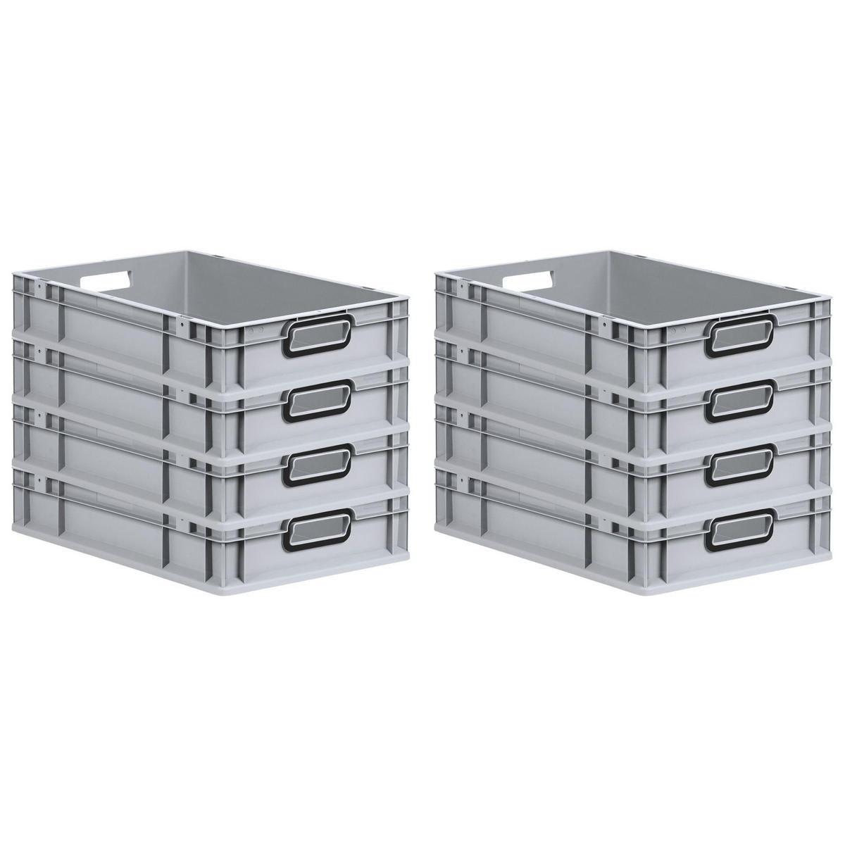 EUROBOX 8x NextGen Color 12x40x60 cm 23 Liter Griffe schwarz offen, Grau - Schwarz/Grau, Kunststoff (40/12/60cm) - PROREGAL