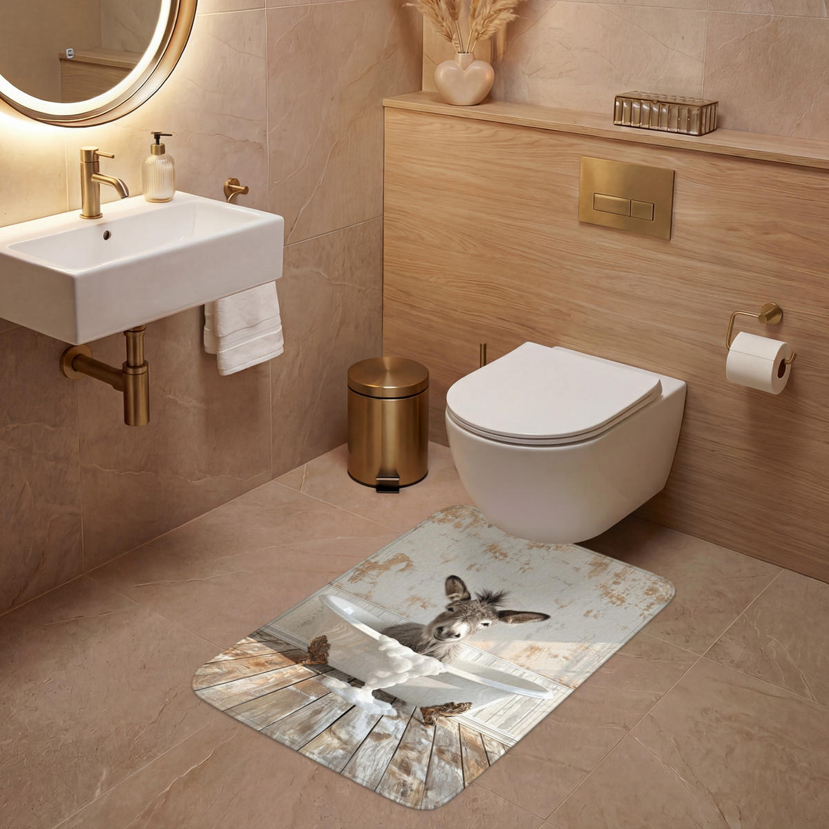 WC PŘEDLOŽKA Osel - Zvířata - Vana - Pěna 60x90 cm - krémová, textil/plast (60/1cm) - OnlyWow