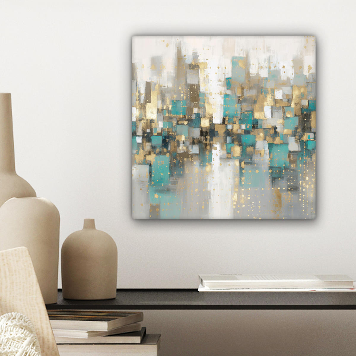 LEINWANDBILD Abstrakt - Blöcke - Gold - Skyline Deko Wohnzimmer 20x20 cm - Beige, Textil (20/20cm) - MuchoWow