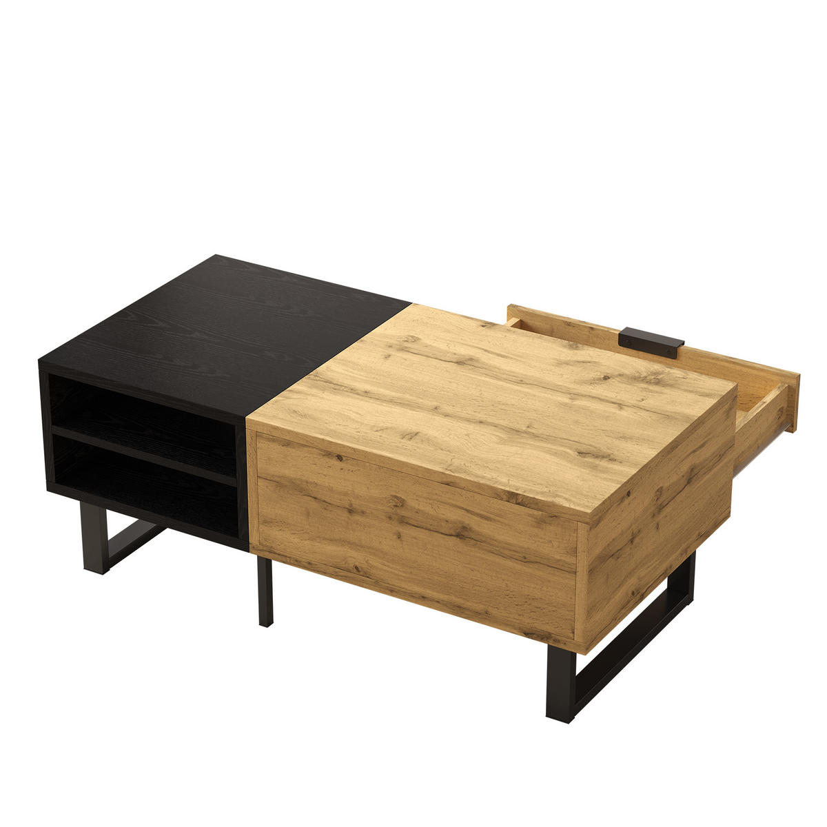 COUCHTISCH 100/50/40 cm schwarz und natur mit 3 Fächern und Schublade - Naturfarben, Holzwerkstoff (100/50/40cm) - OKWISH