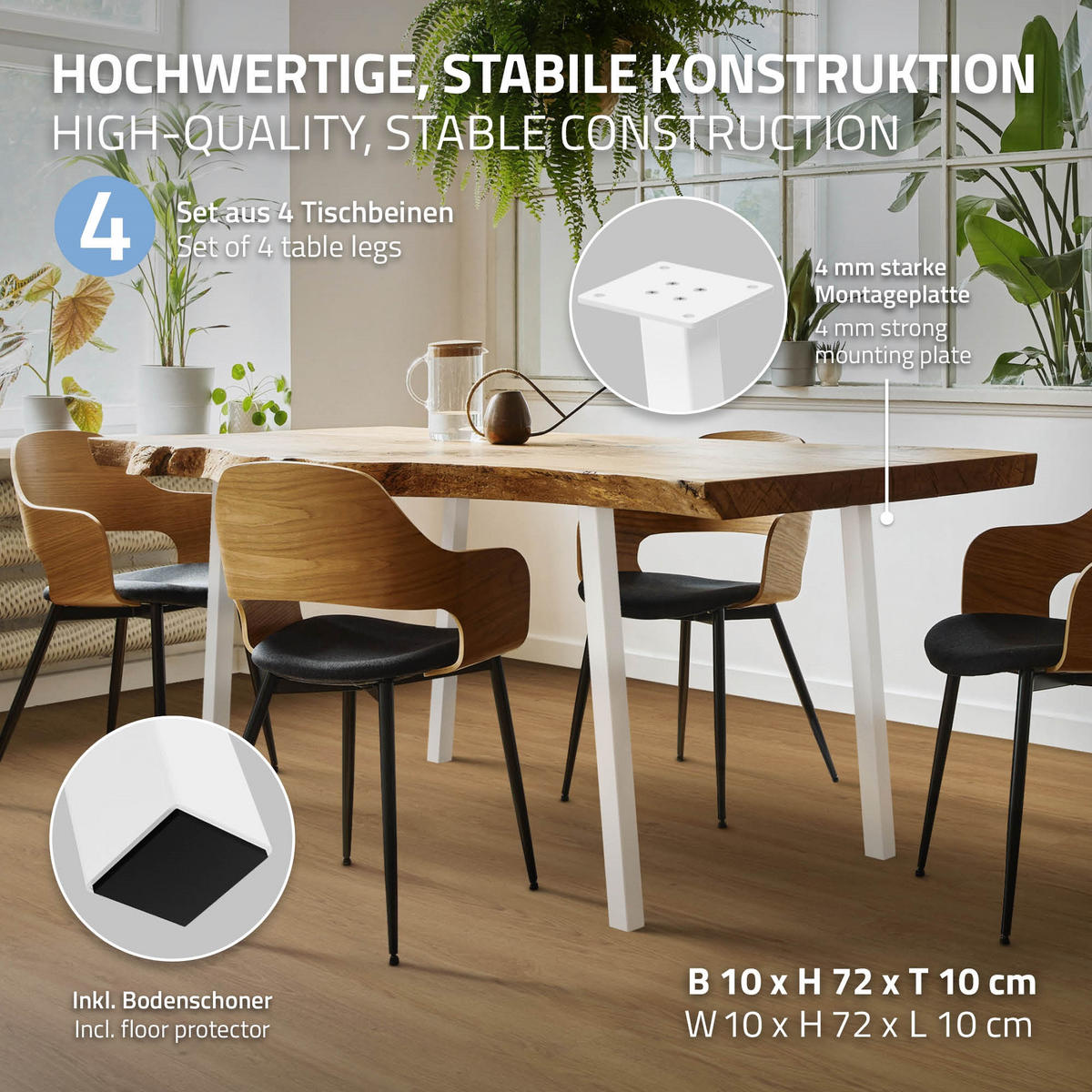 TISCHBEINE 4er Set I-96GRAD-Design H:72 cm Weiß 4x4 cm - Weiß, Metall (4/72/4cm) - ML-DESIGN
