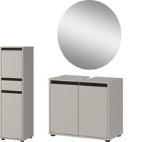 BADMÖBEL-SET HAMBURG 3-teilige | Unterschrank, Midischrank, Runder Spiegel | Soft-Close & Matt | Steingrau - Grau, Holzwerkstoff (96/121/34cm) - KADIMA DESIGN