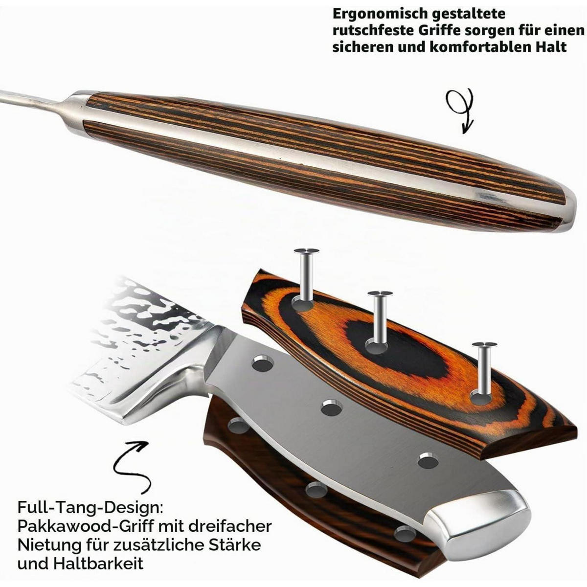 KÜCHENMESSER 15-teiliges Set Rostfreier Spezialstahl Braun Holz Griff und Block - Braun, Holz