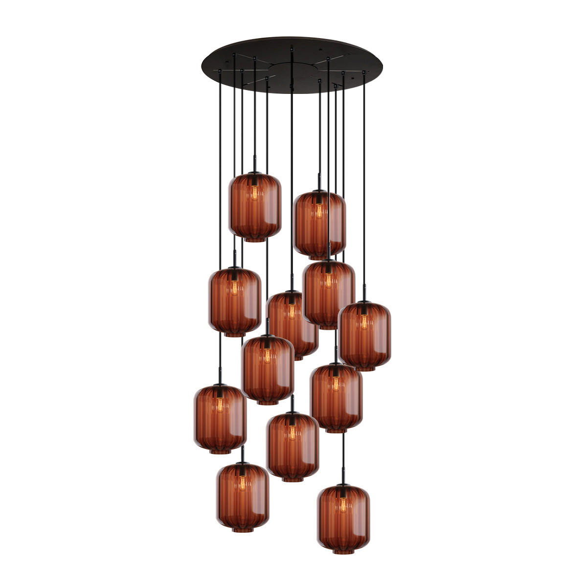 GALERIELEUCHTE Velo 12-flammig Braun Ø 25cm - Schwarz/Braun, Glas (25/25/27cm) - s.luce