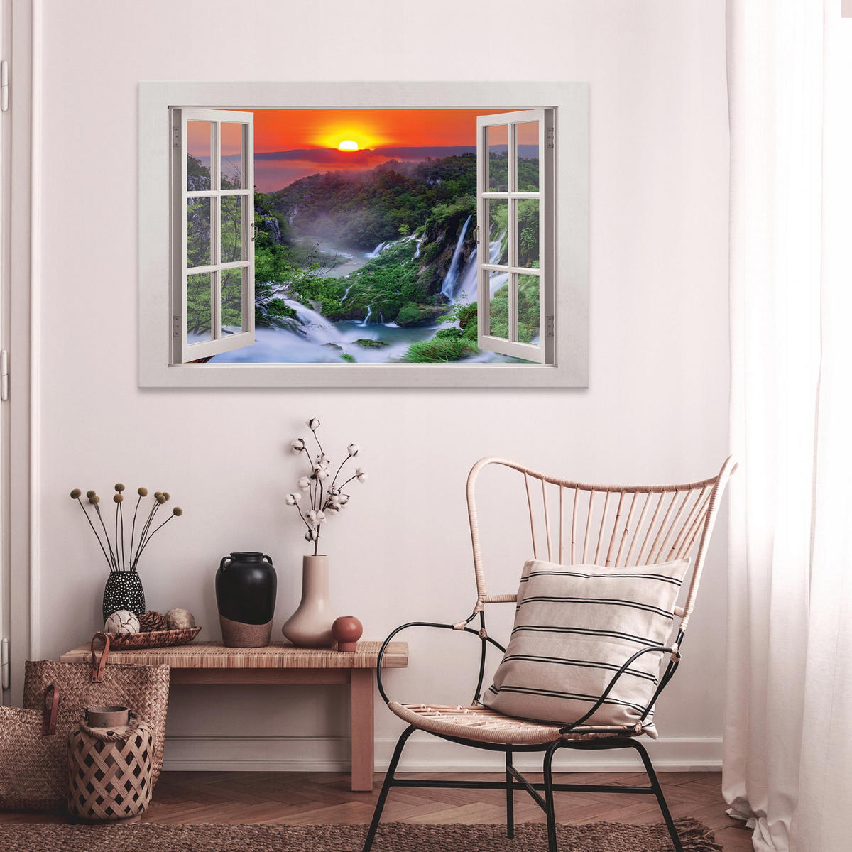 BILDER auf Leinwand Wasserfall Natur Modern 120x80 - Multicolor, Holzwerkstoff (120/80cm) - Wallarena