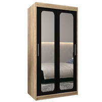 SCHWEBETÜRENSCHRANK 200/100/62 2-türig - Silberfarben/Schwarz, Holz/Kunststoff (100/200/62cm) - Abiks Möbel