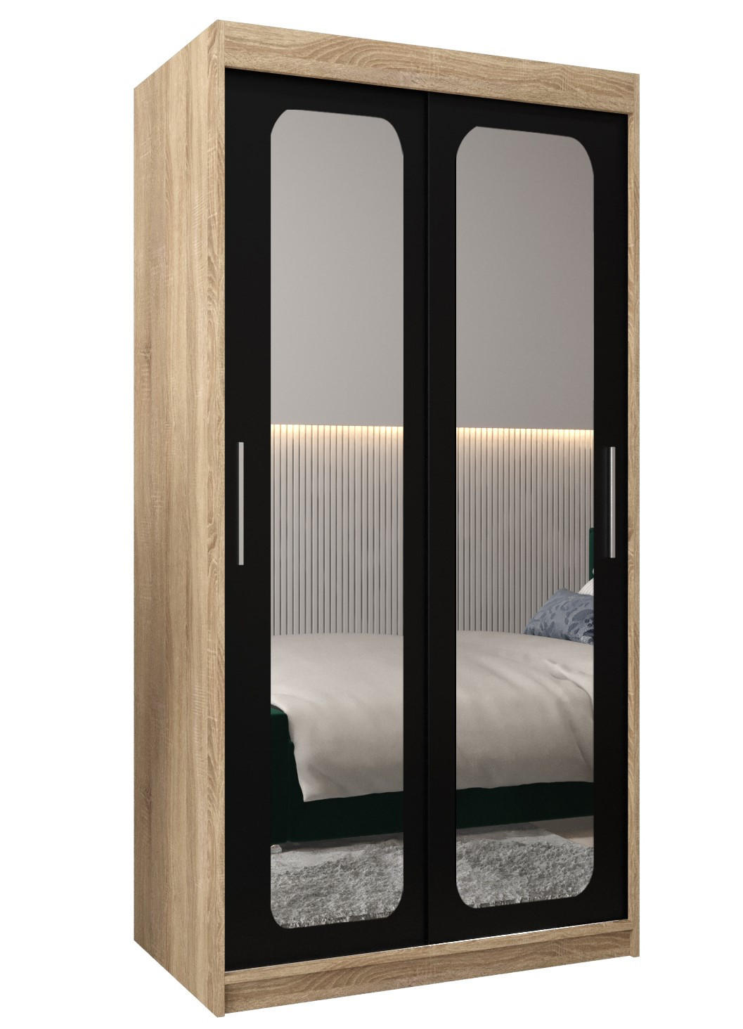 Abiks Möbel SCHWEBETÜRENSCHRANK Sonoma Eiche, Schwarz 100cm × 62cm × 200cm