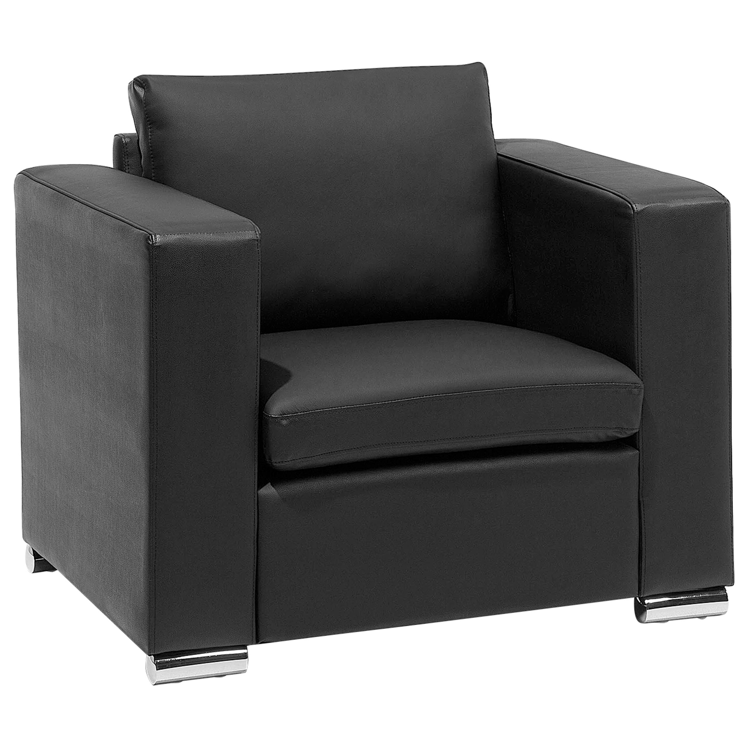 SESSEL Leder schwarz Helsinki - Silberfarben/Schwarz, Leder (96/72/76cm) - Beliani