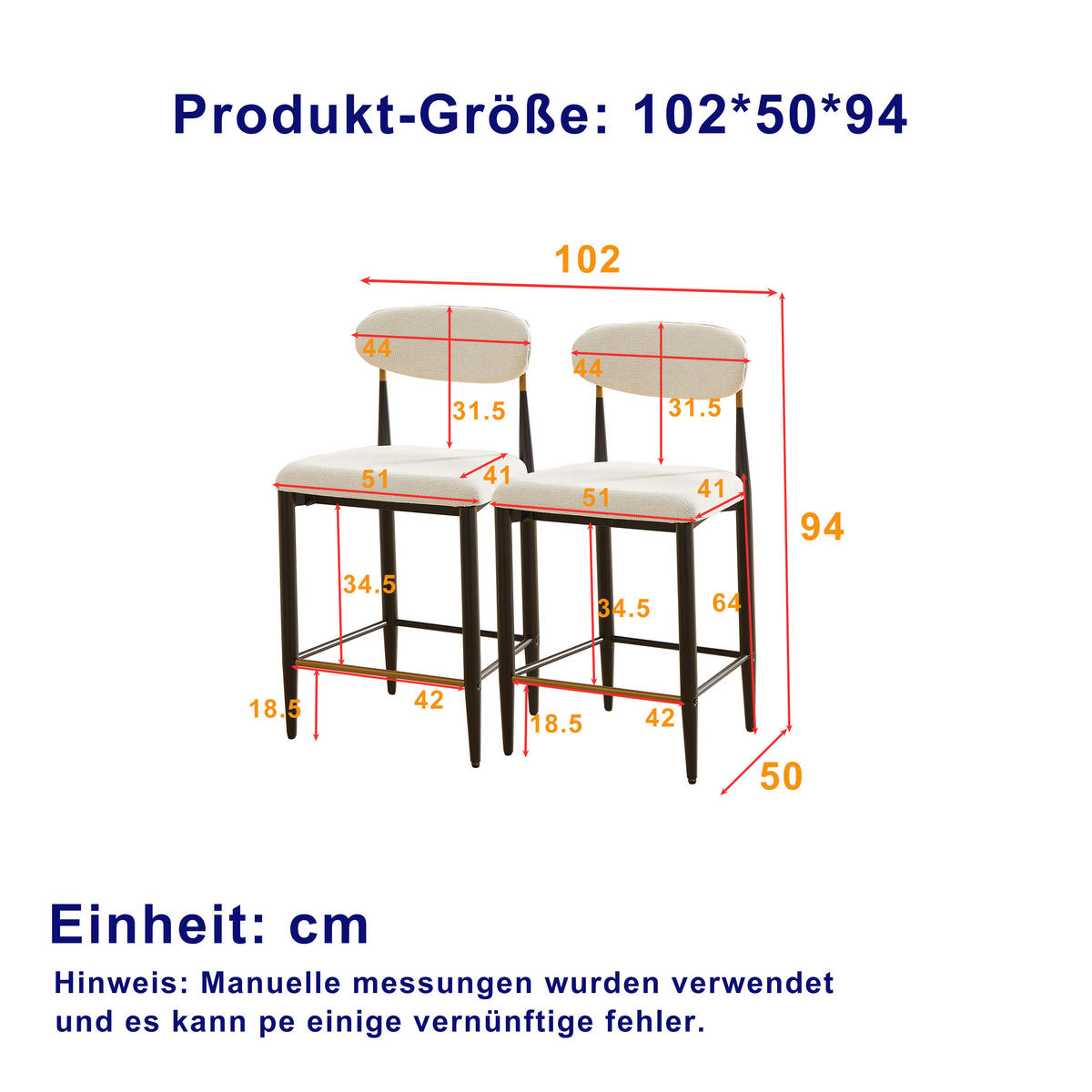 BARHOCKER 2er-Set mit Rückenlehne und Stoffkissen, Creme - Beige, Textil (51/94/50cm)