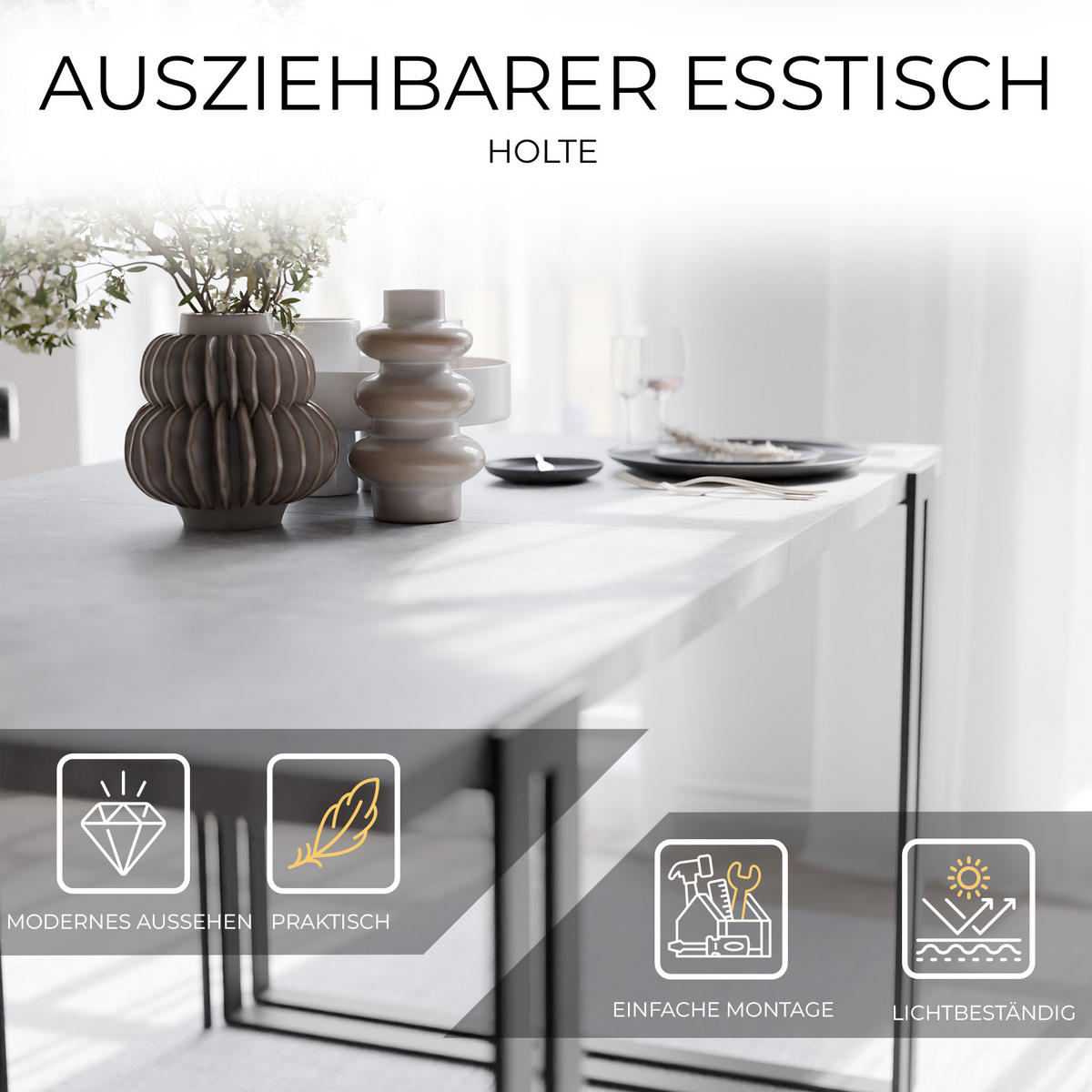 TISCH ausziehbar aus MDF, Grau - Schwarz/Grau, Holzwerkstoff (120/80/76cm) - Idohome