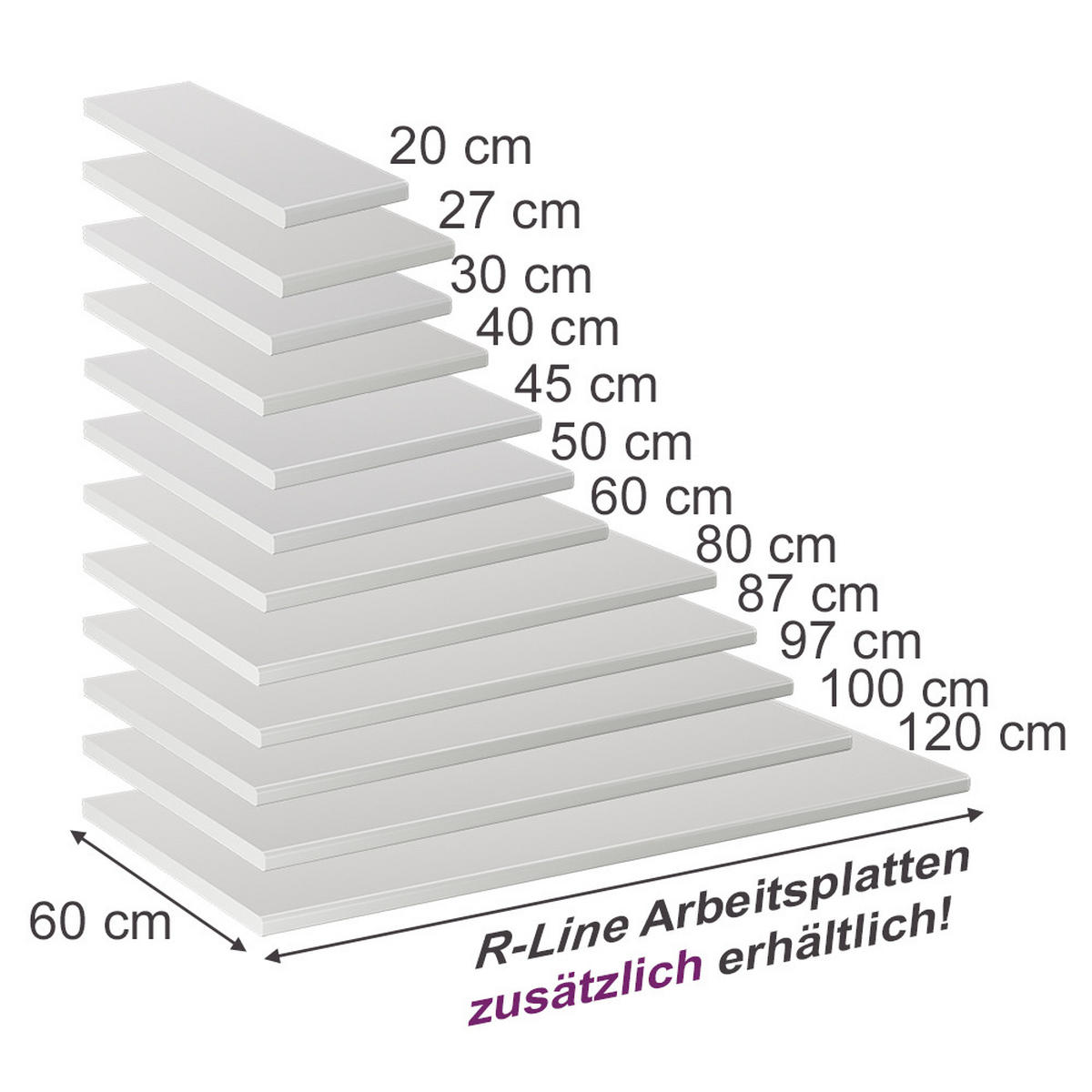 KÜCHENARBEITSPLATTE R-Line, Weiß, 45 cm - Weiß, Holzwerkstoff (45/2.8/60cm) - Vicco