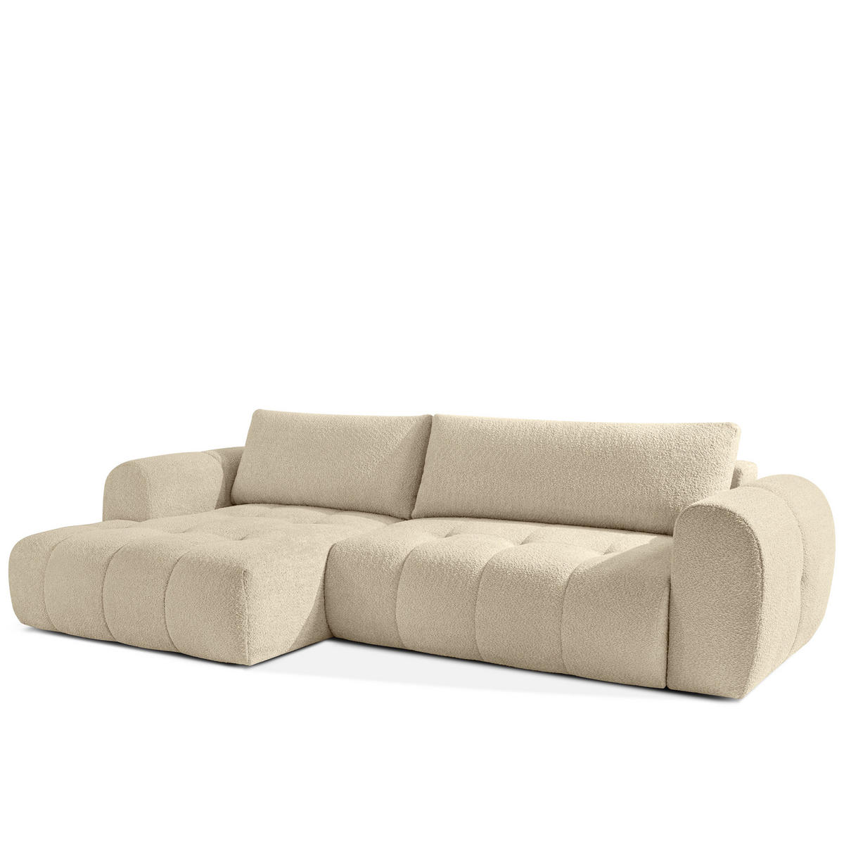 ECKSOFA LINKS LIRA, Hellbeige, Bouclé - Beige, Holz/Holzwerkstoff (295/112cm) - KONSIMO®
