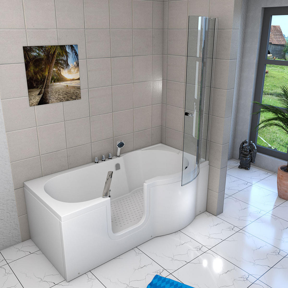 SENIORENDUSCHE mit Tür S12D-TH-L-EC 170x85 cm - Weiß, Glas/Kunststoff (170/85/200cm) - AcquaVapore by Sandra Jentho