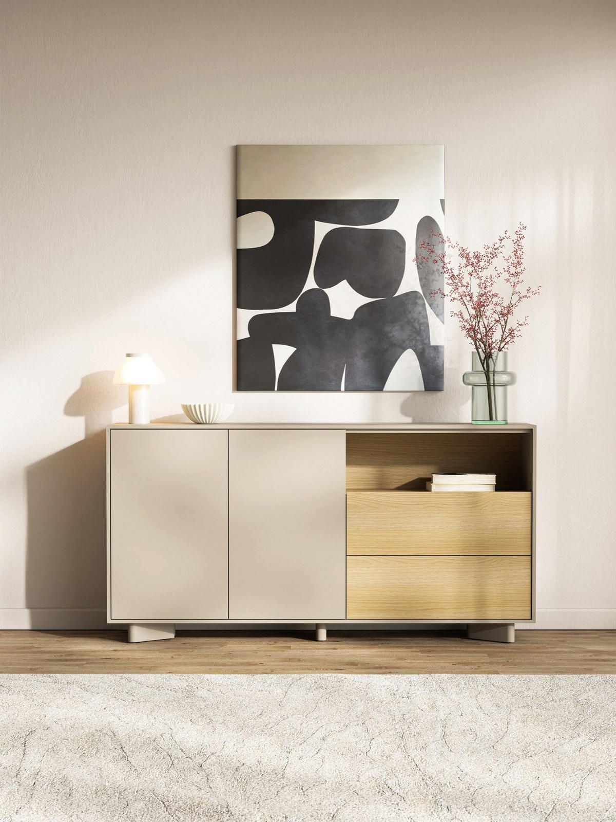 KOMODA Distria Kašmírově šedá 156 cm - šedohnědá, kompozitní dřevo (156/80/35cm) - Selsey