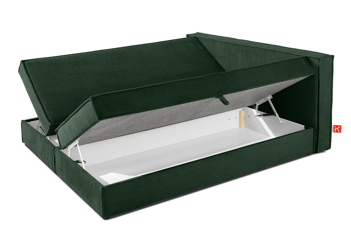 BOXSPRINGBETT ROTI mit Stauraum, dunkelgrün - Dunkelgrün/Schwarz, Holz/Holzwerkstoff (180/200cm) - KONSIMO®