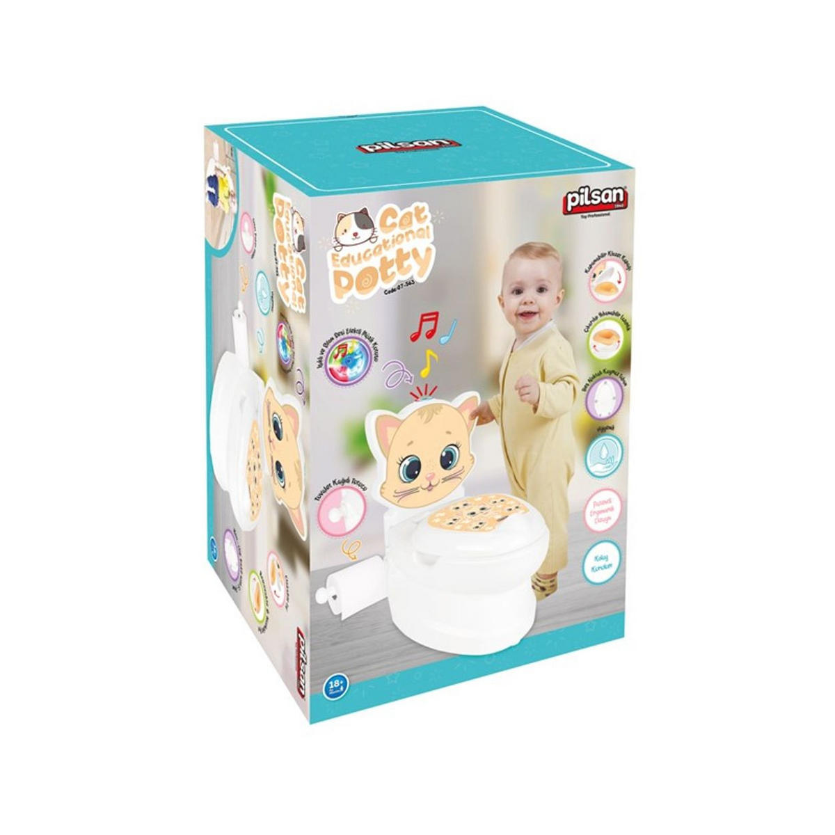 TÖPFCHEN Kitty 07563 weiß Toilettenpapierhalter, Musik, Licht, Klappdeckel, rutschfeste Basis - Weiß, Kunststoff (27/41cm) - Pilsan