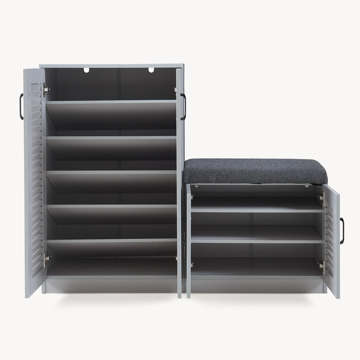 SCHUHSCHRANK Løten mit Sitzbank - Grau, Holzwerkstoff/Kunststoff (120/97/36cm) - [en.casa]