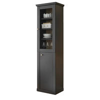 VITRINE schwarz matt, Eiche 55 cm, Vitrinenschrak Landhaus mit Soft-Close - Eichefarben/Messingfarben, Glas/Holzwerkstoff (55/200/39cm) - Furn.Design