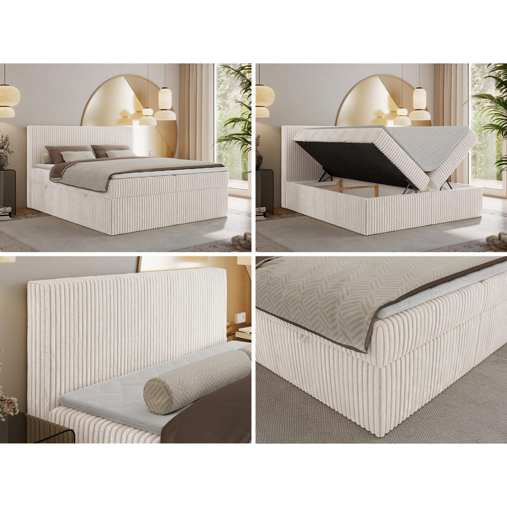 Thumbnail - Boxbett, Beige, Textil, 2-Sitzer, H4, 7-Zonen, Rechteckig, 160x200 cm, Oeko-Tex®, Schlafzimmer, Betten, Boxspringbetten