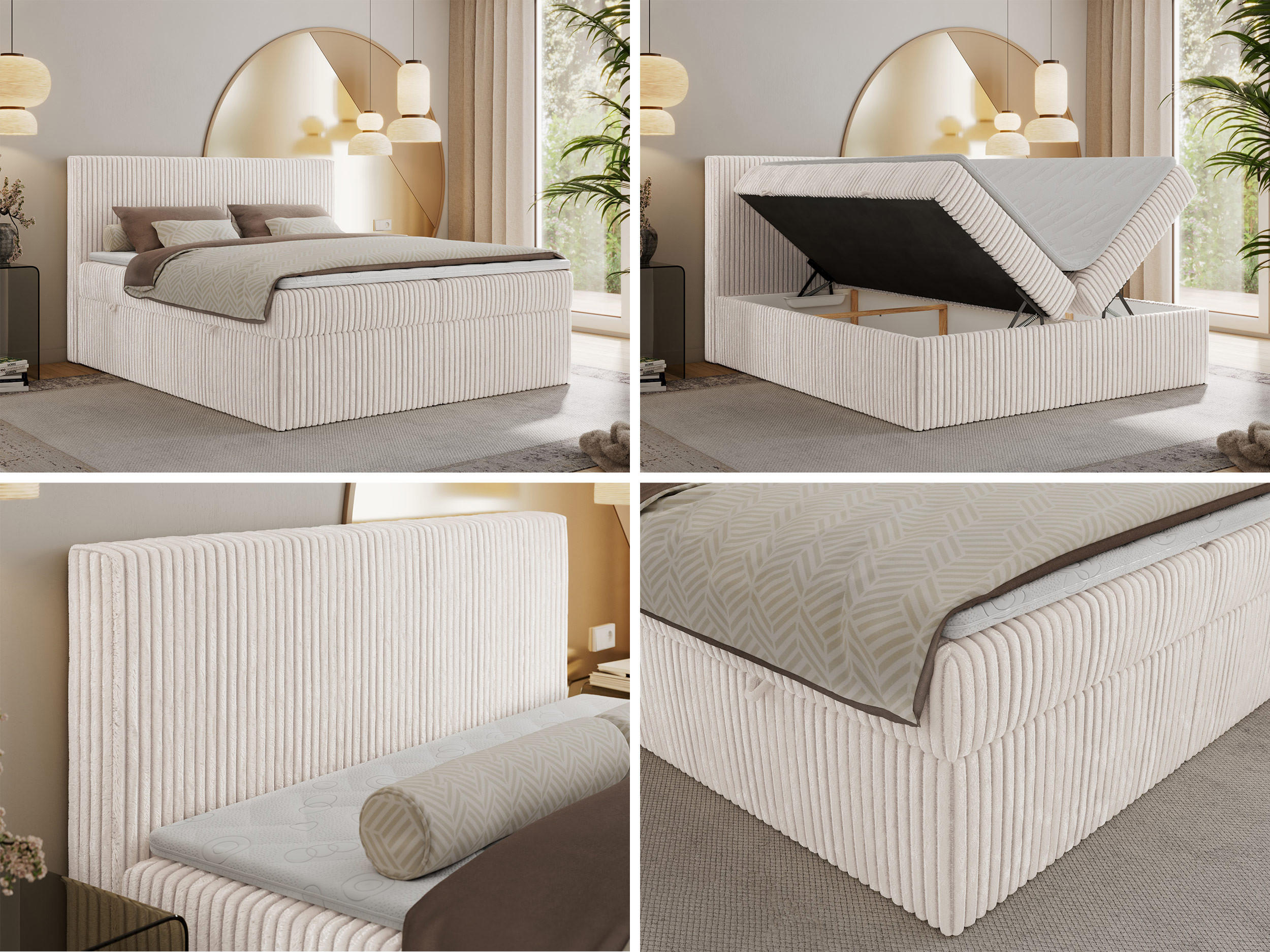 Thumbnail - MKS Boxbett, Beige, Textil, 2-Sitzer, H4, Rechteckig, 200x200 cm, Oeko-Tex®, Schlafzimmer, Betten, Boxspringbetten