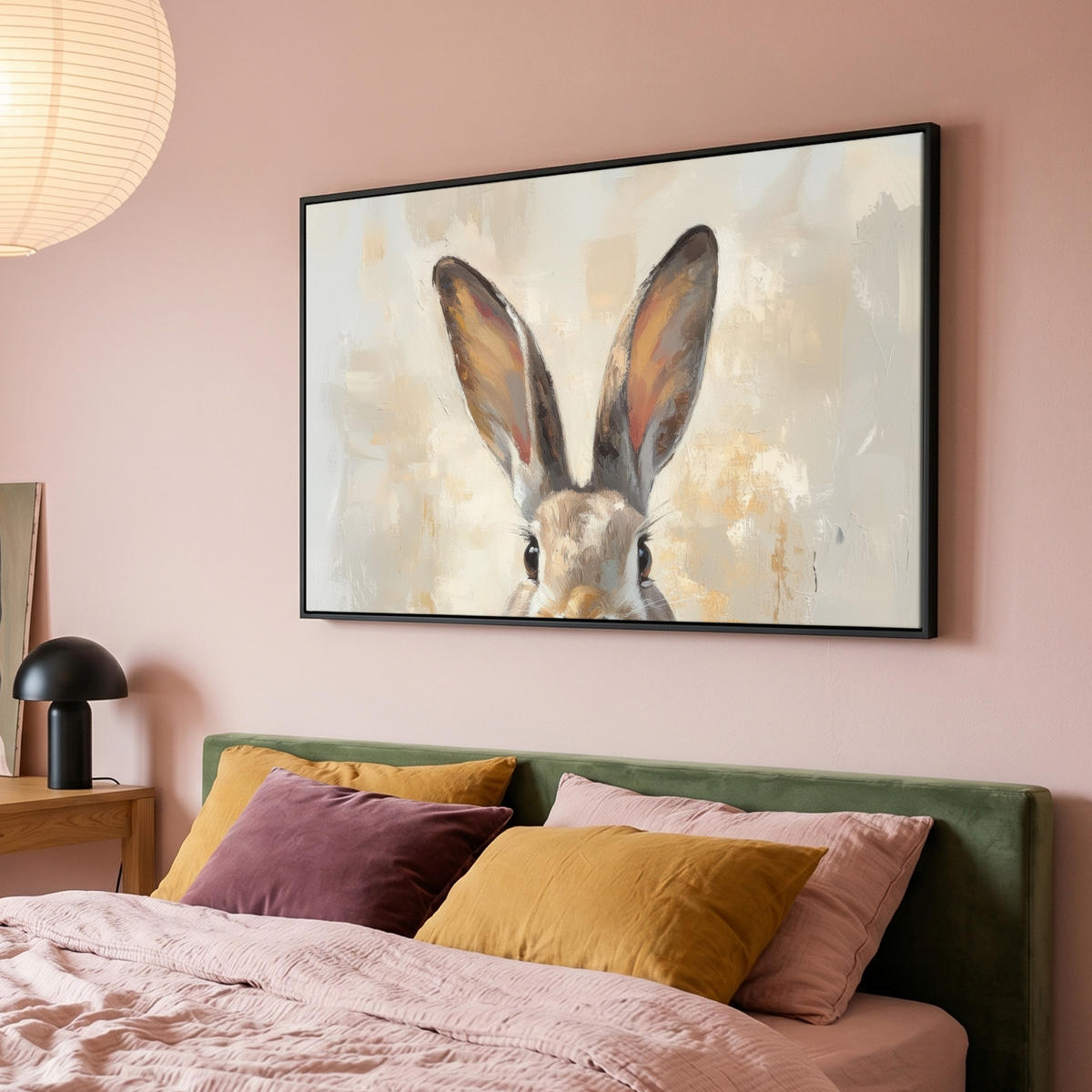 LEINWAND Bilder mit Rahmen - Hase - Ohren - Braun - 150x100 - Beige, Textil (150/100cm) - MuchoWow