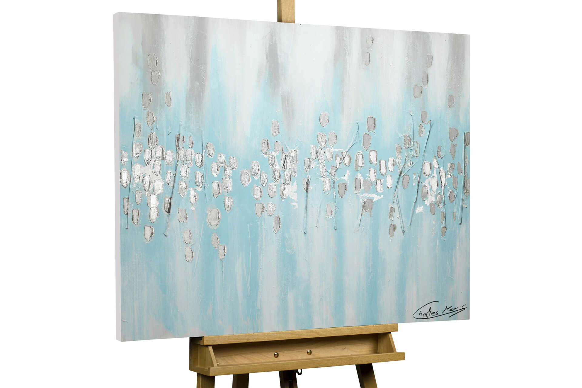 ACRYLBILD HANDGEMALT 100/75 cm - Blau/Beige, Holz/Textil (1.68/75cm) - KUNSTLOFT