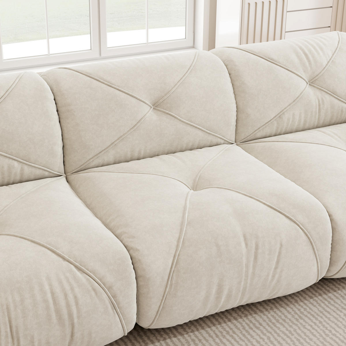 SOFA modular mit Hocker Chenille White 3-tlg. - Weiß, Kunststoff (171/204cm) - Meubliv