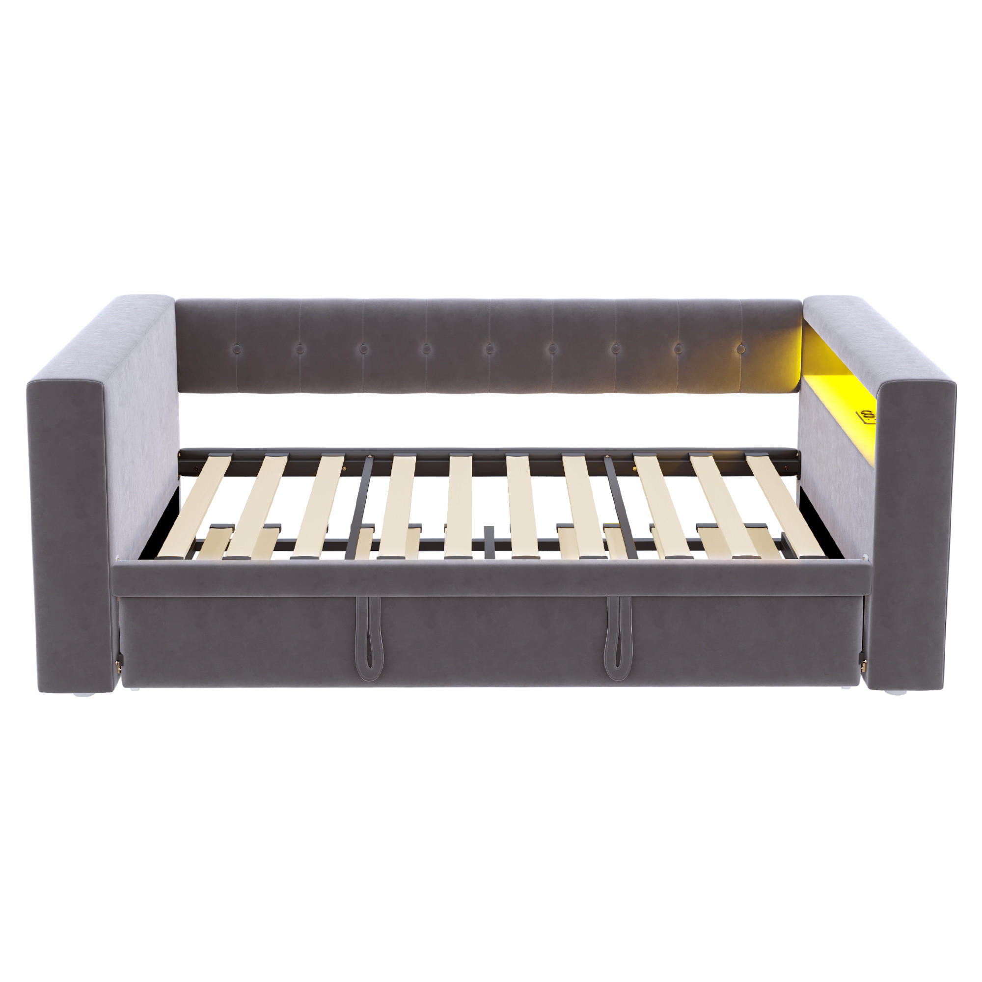 AUSZIEHBETT 90/180/190 cm DE-02084, in Dunkelgrau, mit LED und Steckdosen - Dunkelgrau, Metall (90/190cm) - ComfortXL