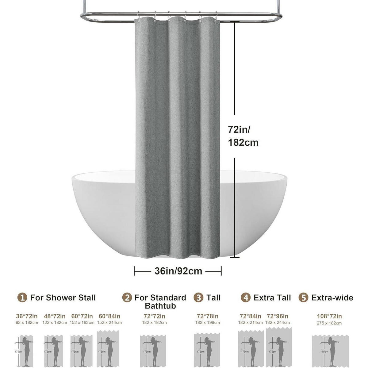 DUSCHVORHANG Leinenoptik Grau 92 x 182 cm - Grau, Textil (92/182cm)