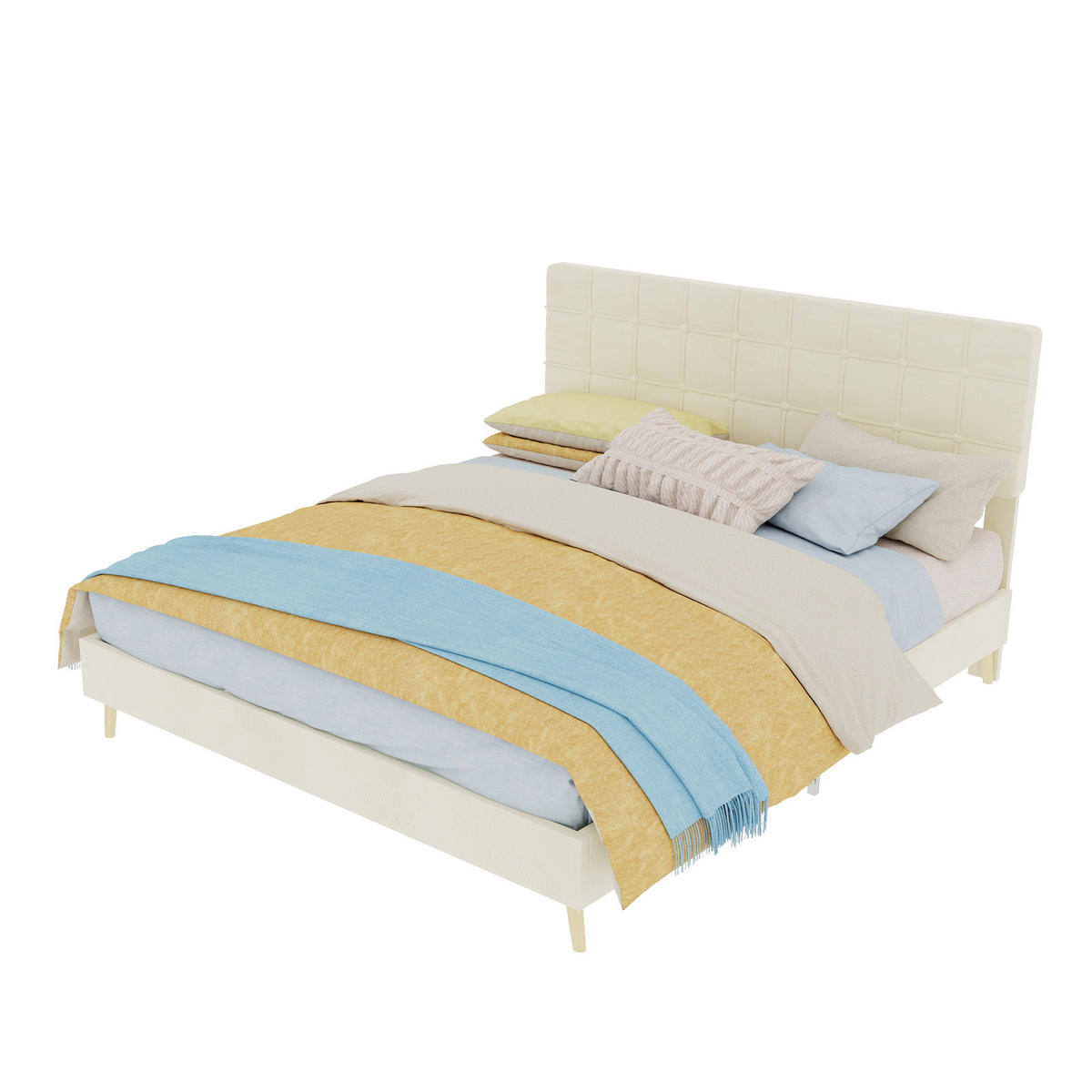 POLSTERBETT 160/200 cm DE-32955 mit Karosteppung-Kopfteil und Matratze Beige - Beige, Metall (160/200cm) - ComfortXL