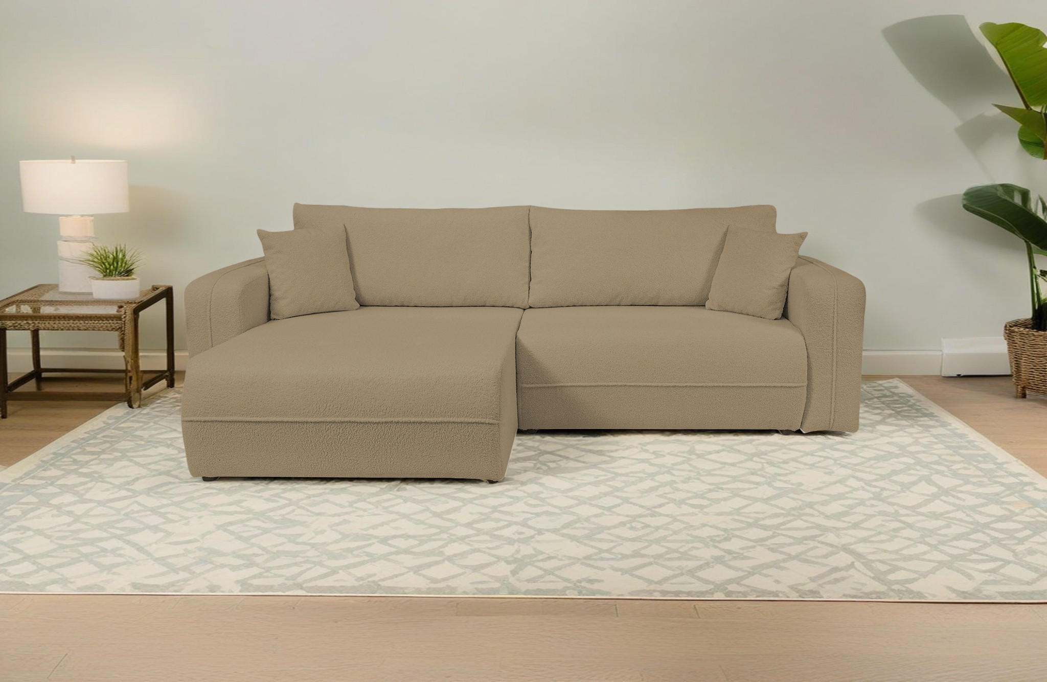 ECKSOFA Oreo L-Form Mit Bettkasten Und Schlaffunktion Quelle-Stoff Hellbraun Links - Hellbraun, Holz (143/247cm) - Kaiser Möbel